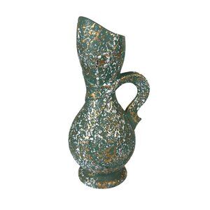 Savoy China 24 Kt Gold Mid-Century Speckled Pottery Pitcher Vase Green 12" Decor